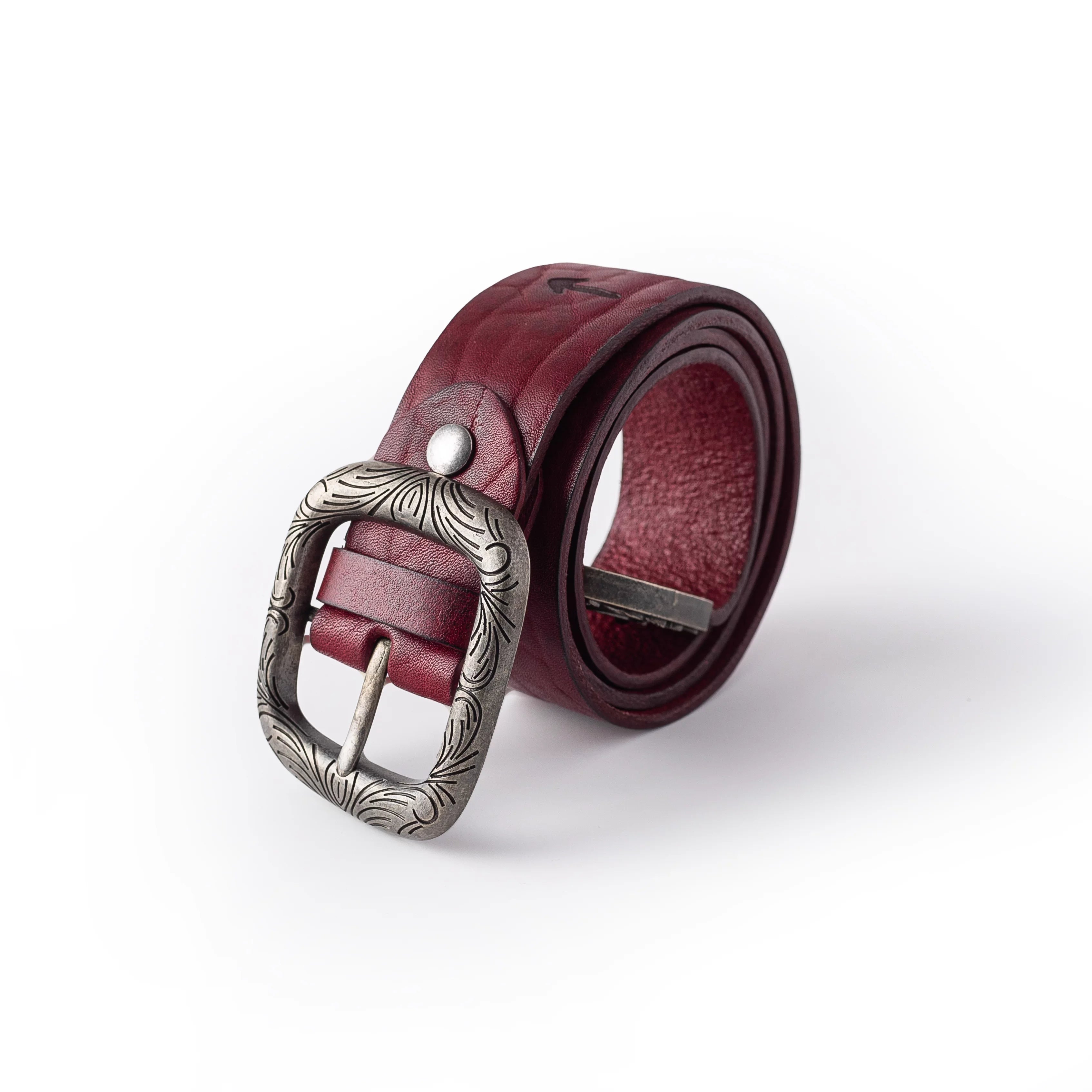 Y OFFICIAL Vintage Engraved Leather Belt with Ornate Buckle