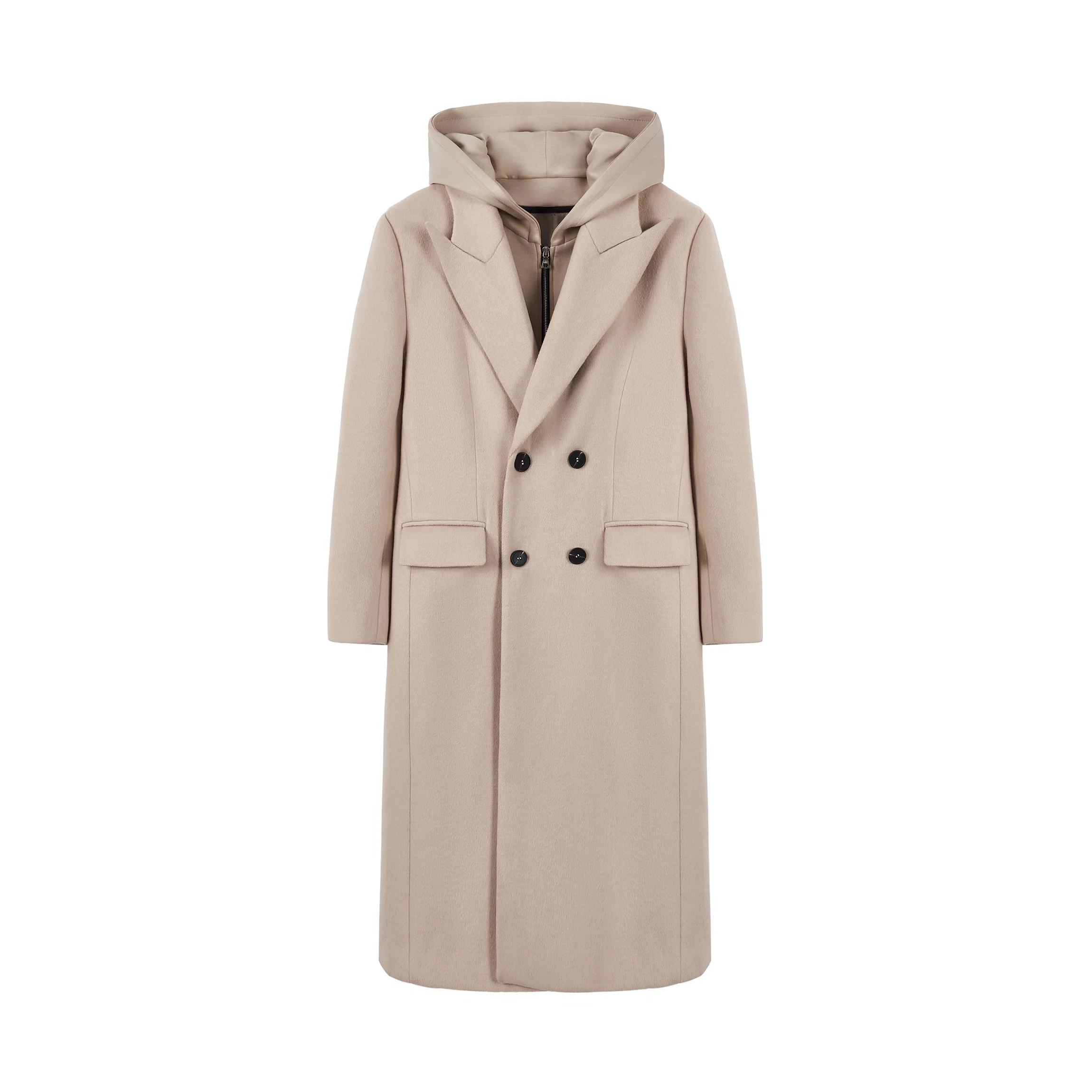 Y OFFICIAL Men's Oversized Wool Hooded Coat with Padded Shoulders