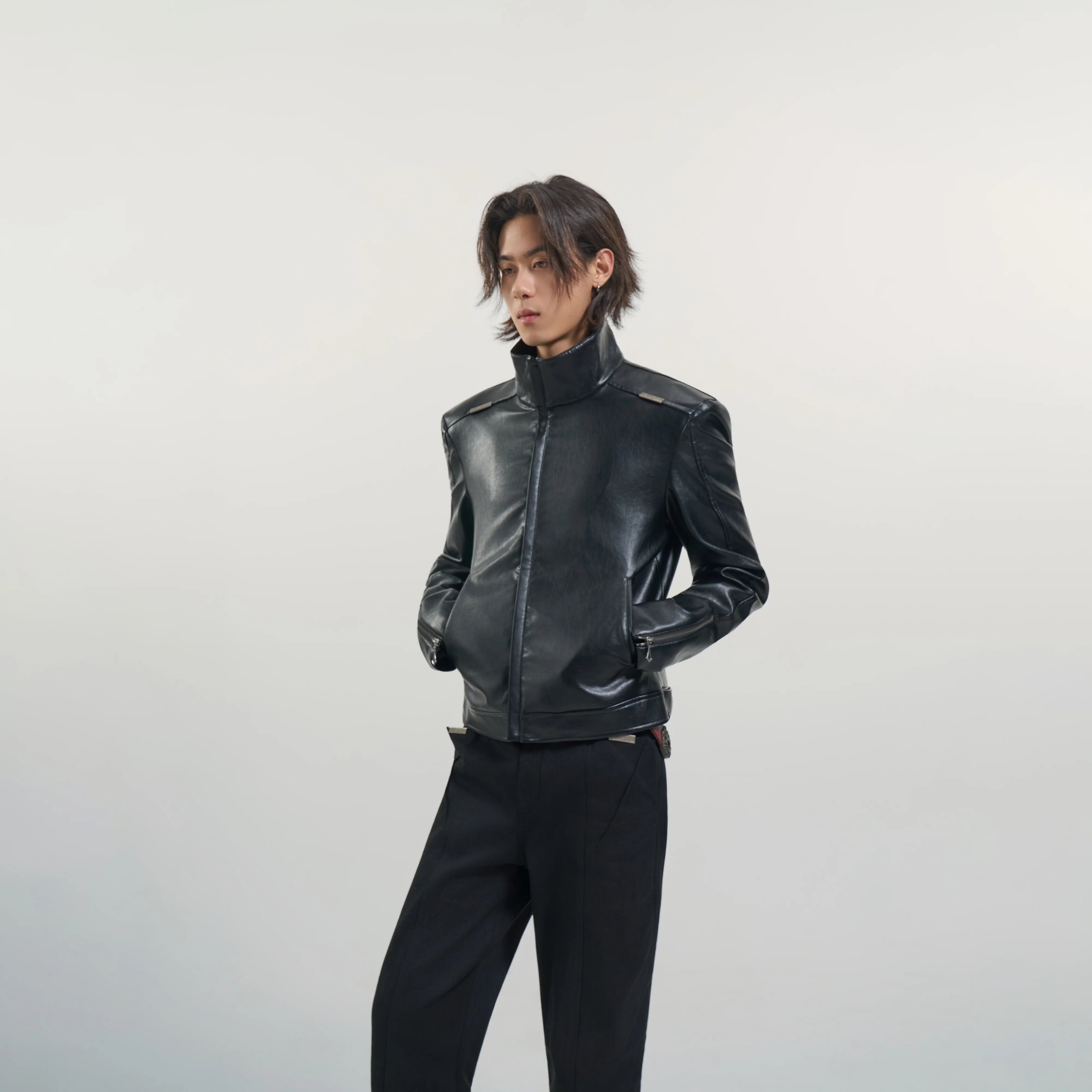 Y OFFICIAL Minimalist Structured PU Leather Jacket