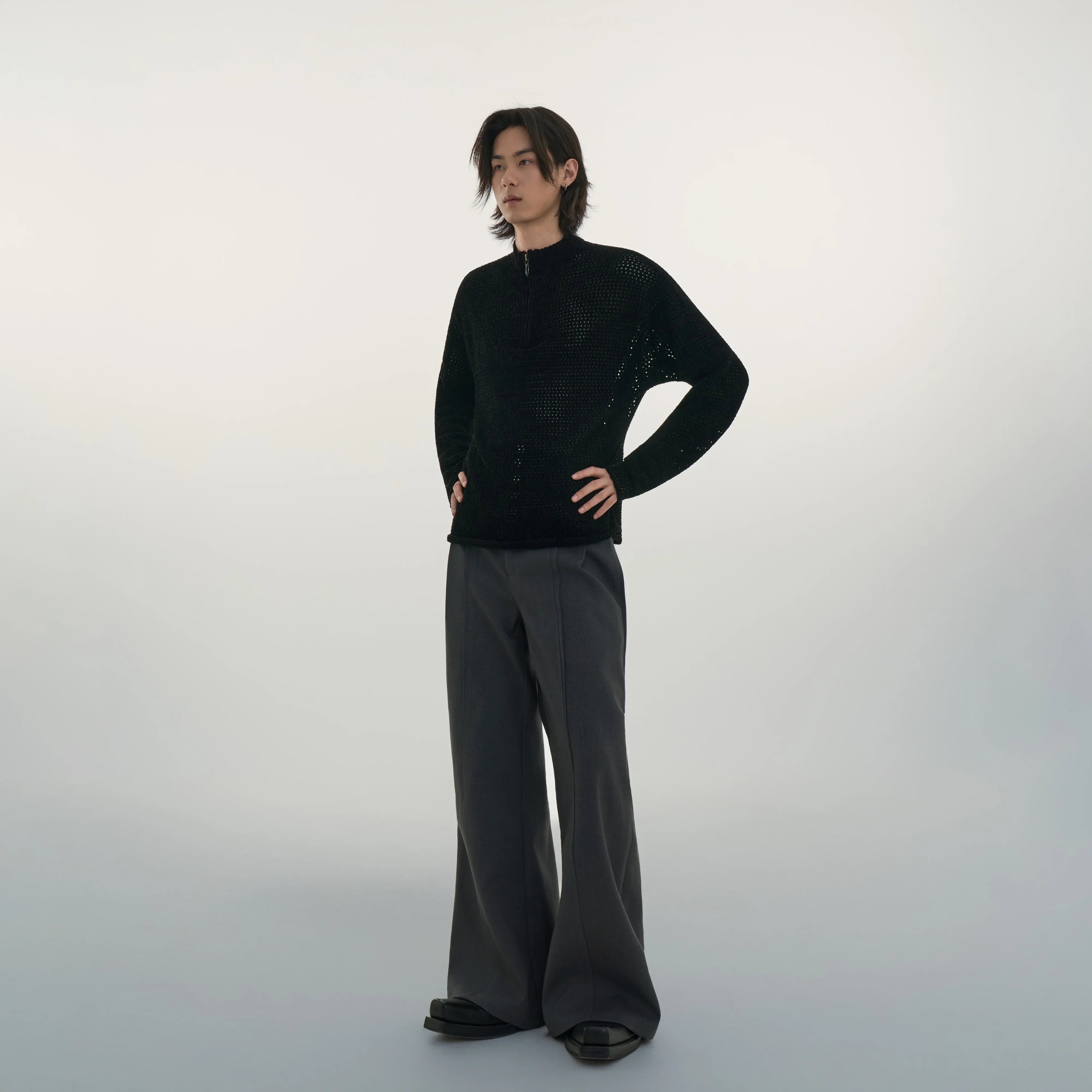 Y OFFICIAL Distressed Chainmail Knit Pullover Sweater