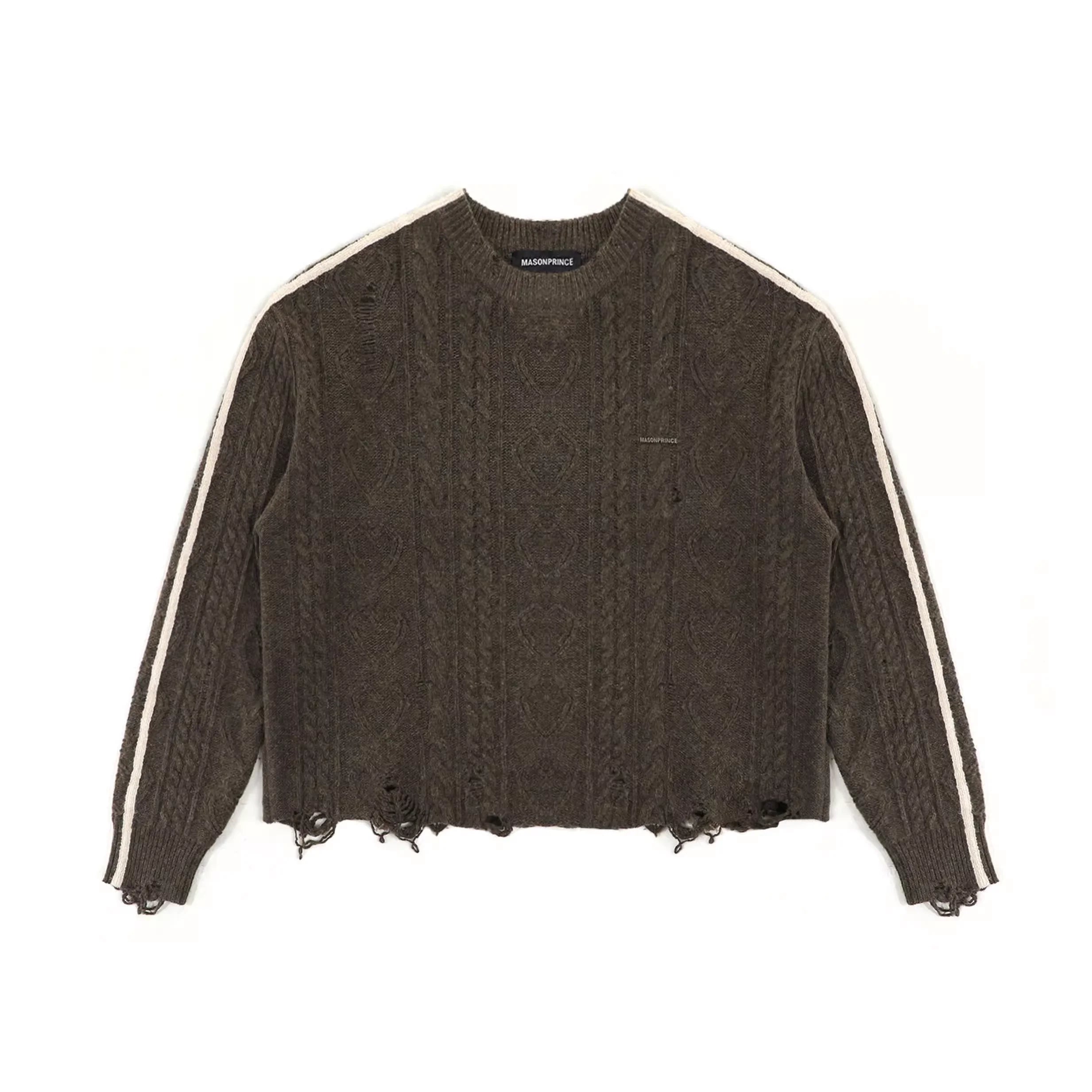 MASONPRINCE Vintage Striped Cable Knit Wool Sweater Cardigan
