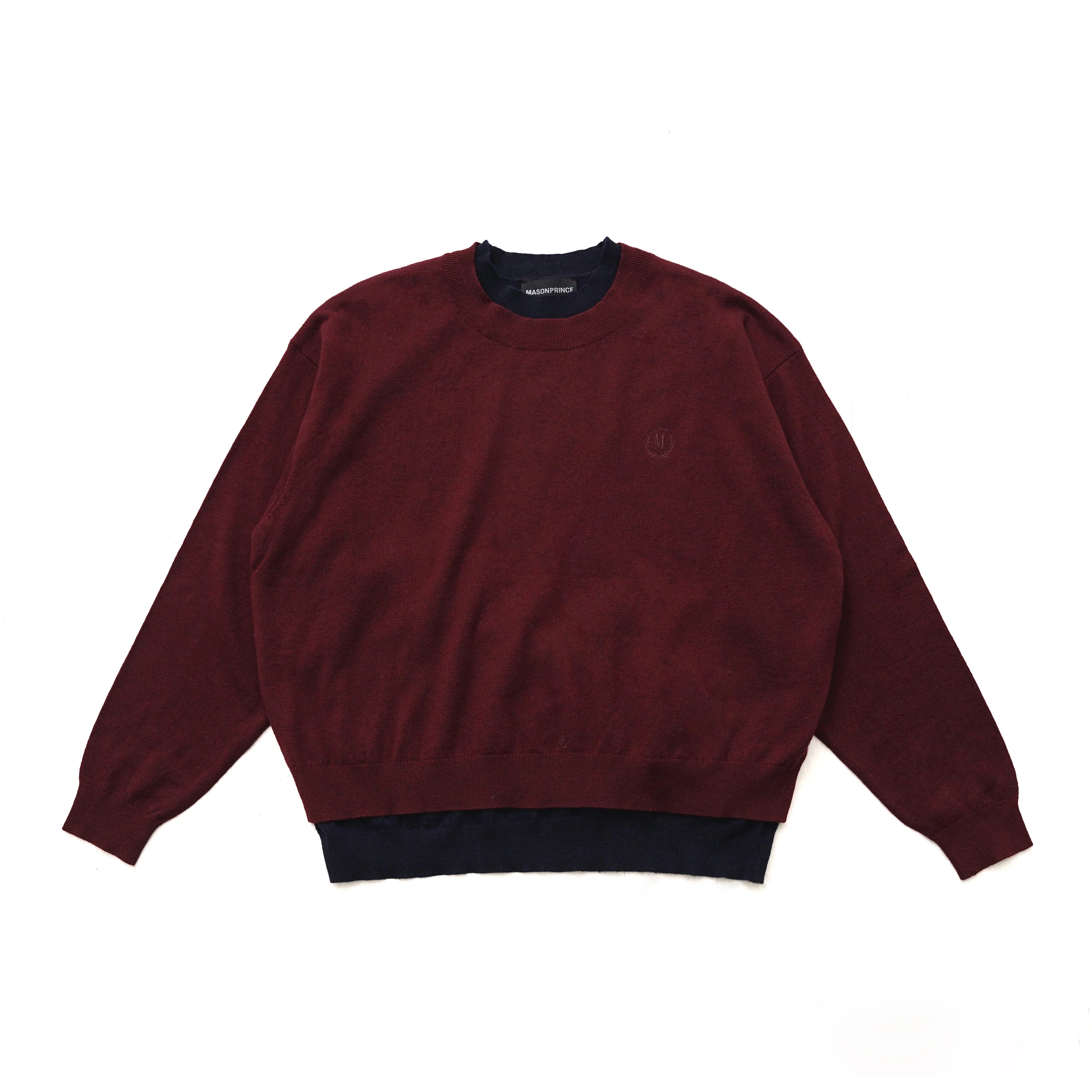 MASONPRINCE Men's Soft Wool Crewneck Sweater with Layered Look