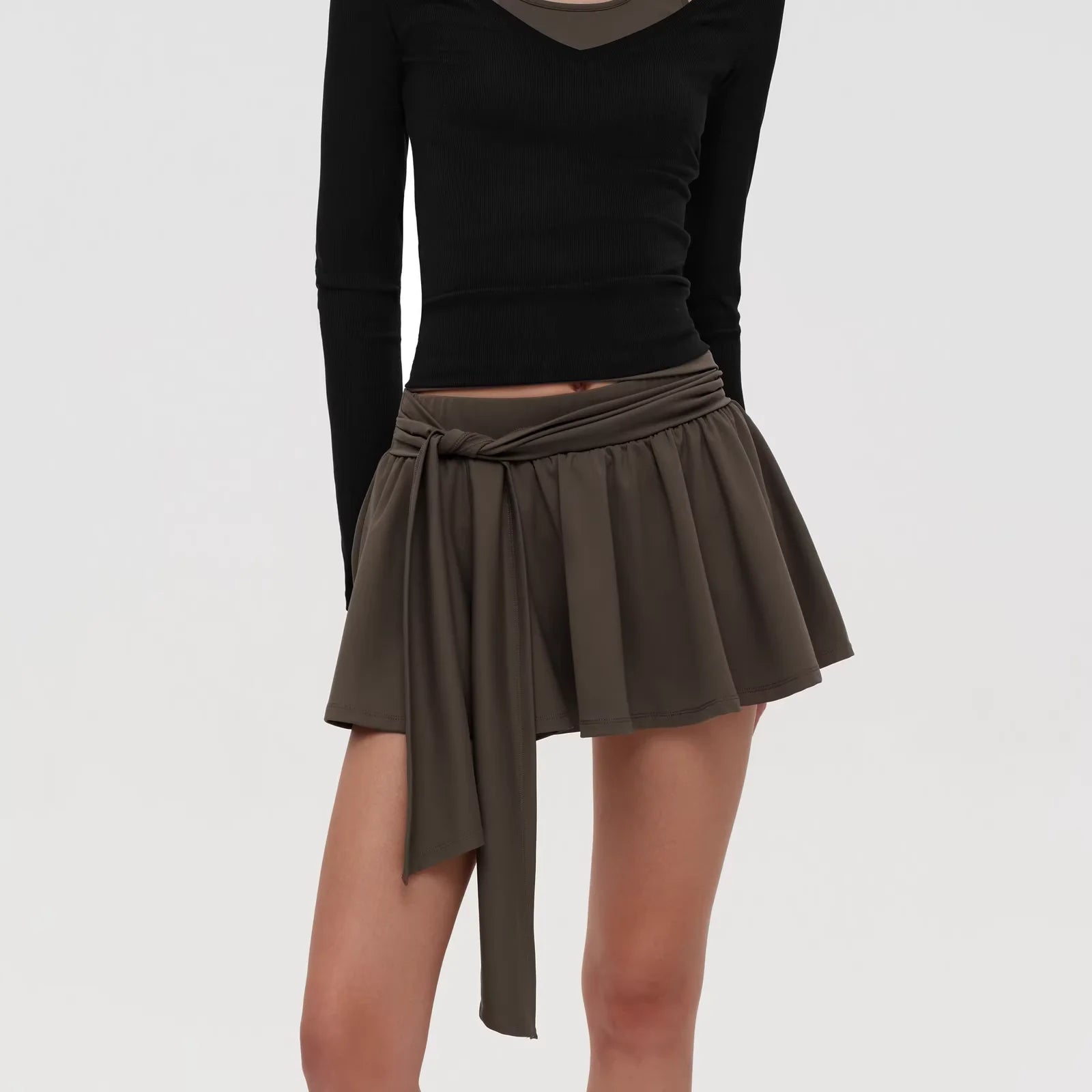 PUKI Colorblock Ballet-Inspired Halter Top and Bow Skirt Set