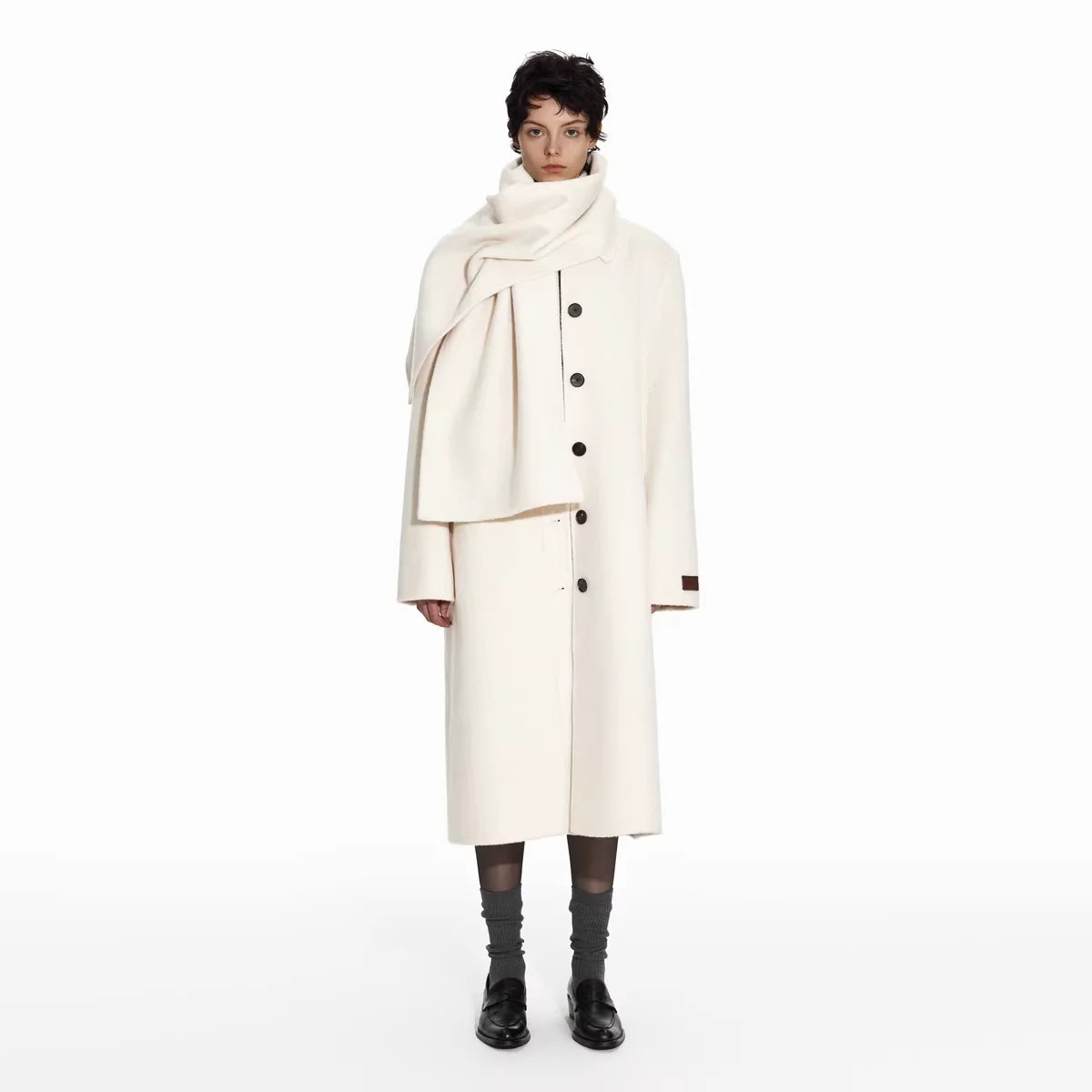 PUKI 65% Wool Convertible Long Scarf Coat