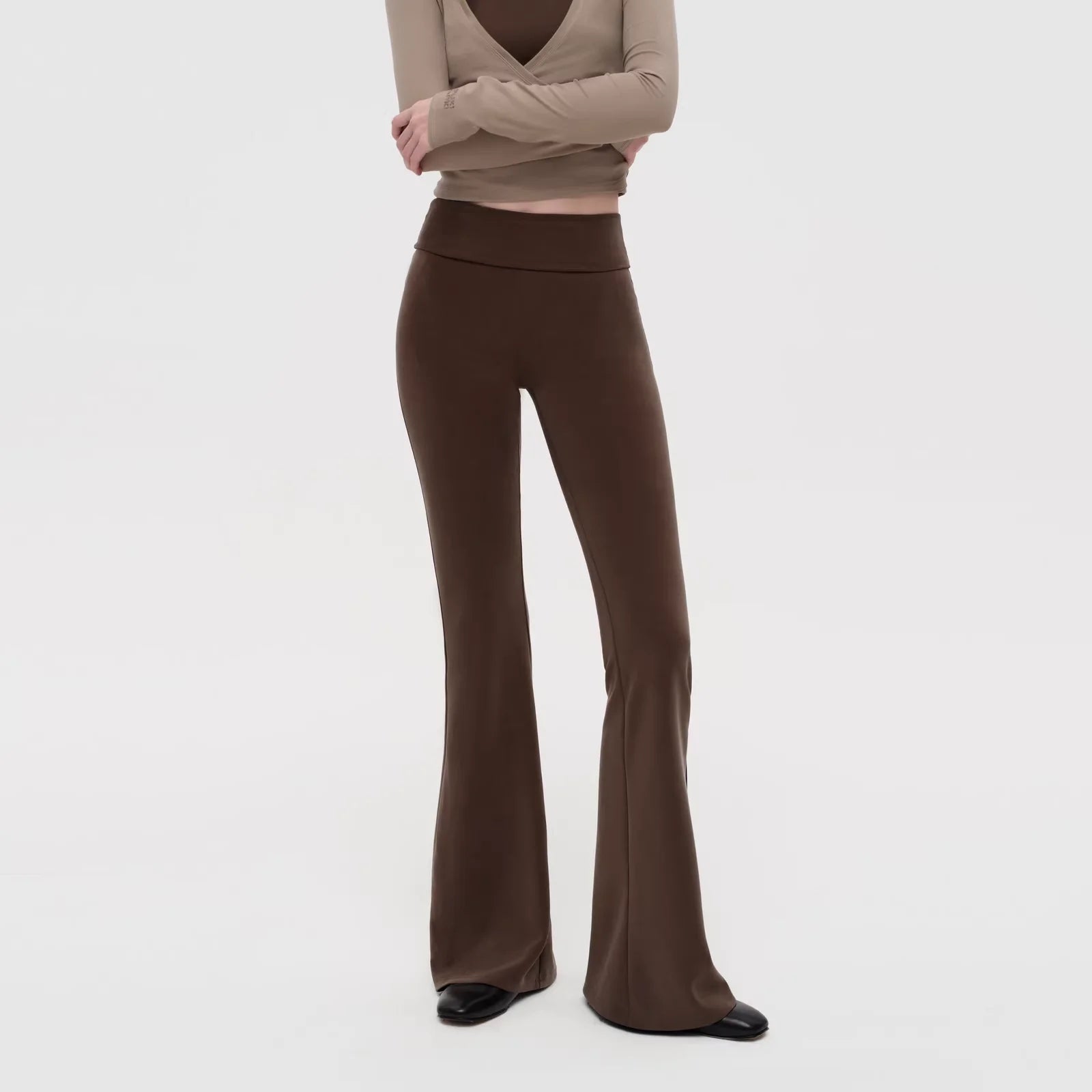 PUKI Wrap Tie Ballet Top and Flared Yoga Pants Set