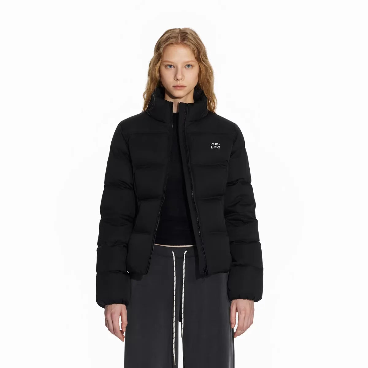 PUKI Women's Slim Fit Short Down Puffer Jacket with High Neck