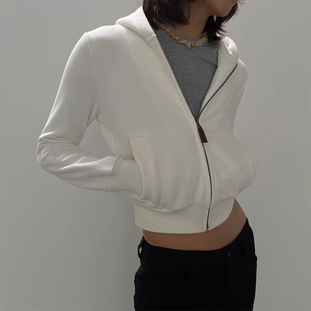 Fax Copy Express Fleece-Lined Cropped Zip Hoodie