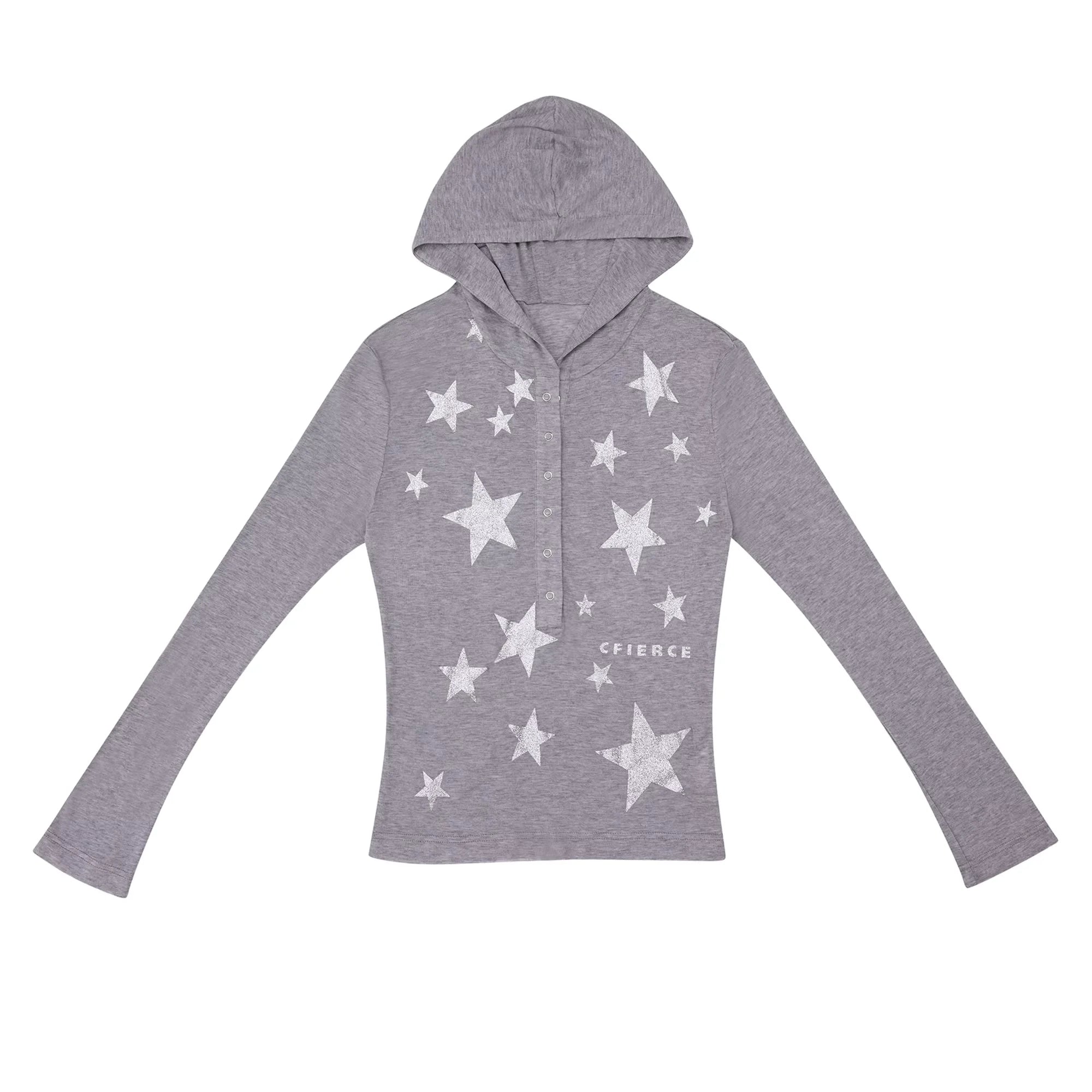 CFIERCE Sheer Glitter Star Hoodie Top