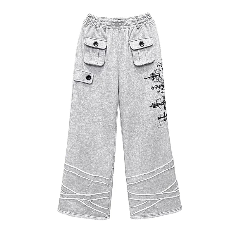CFIERCE Pink Wide-Leg Cargo Sweatpants