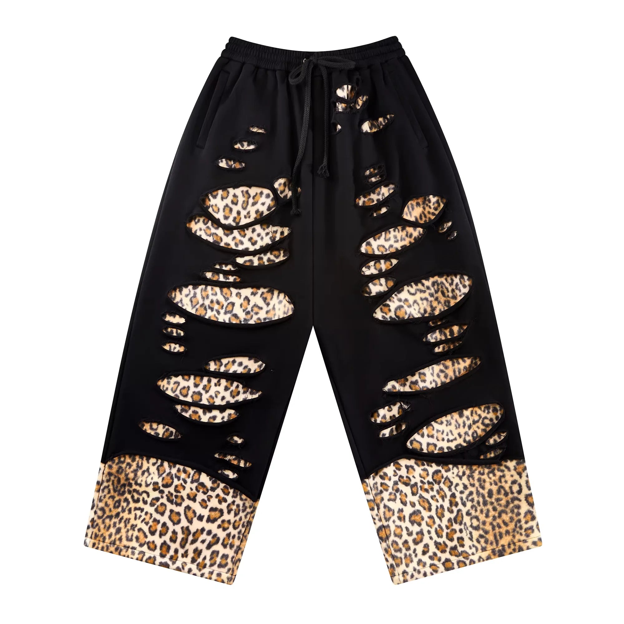 CFIERCE Distressed Double-Layer Leopard Sweatpants