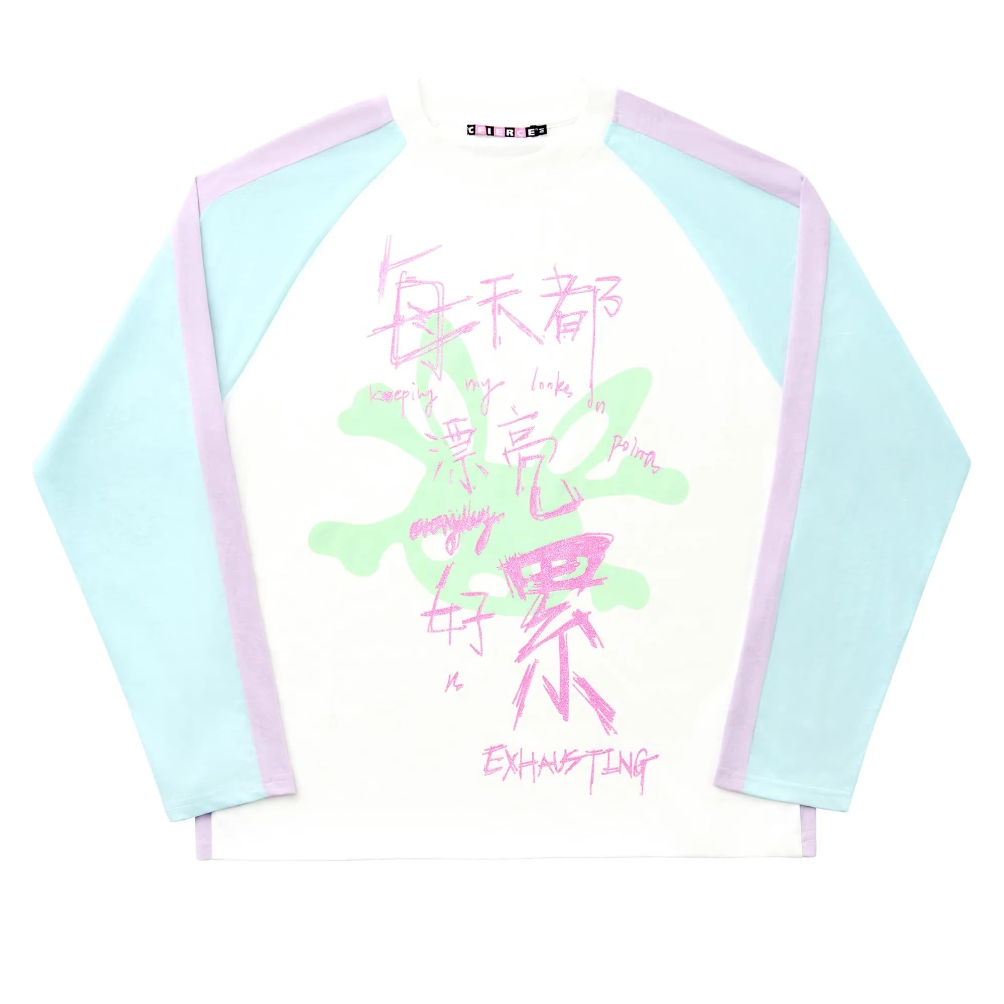 CFIERCE Glitter Print Colorblock Raglan Sleeve T-Shirt