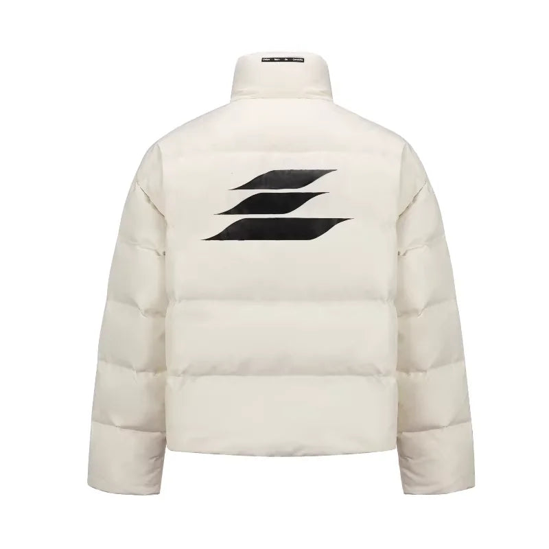 LOSTCTRL Unisex Cotton-Padded Thick Warm Jacket with Geometric Back Logo