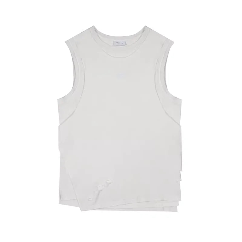 LOSTCTRL Distressed Asymmetric Cotton Tank Top for Men