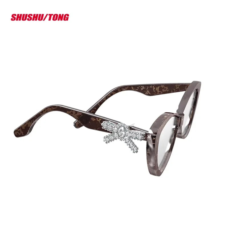 shushutong Women's Cat-Eye Anti-Blue Light Glasses with Crystal Bow