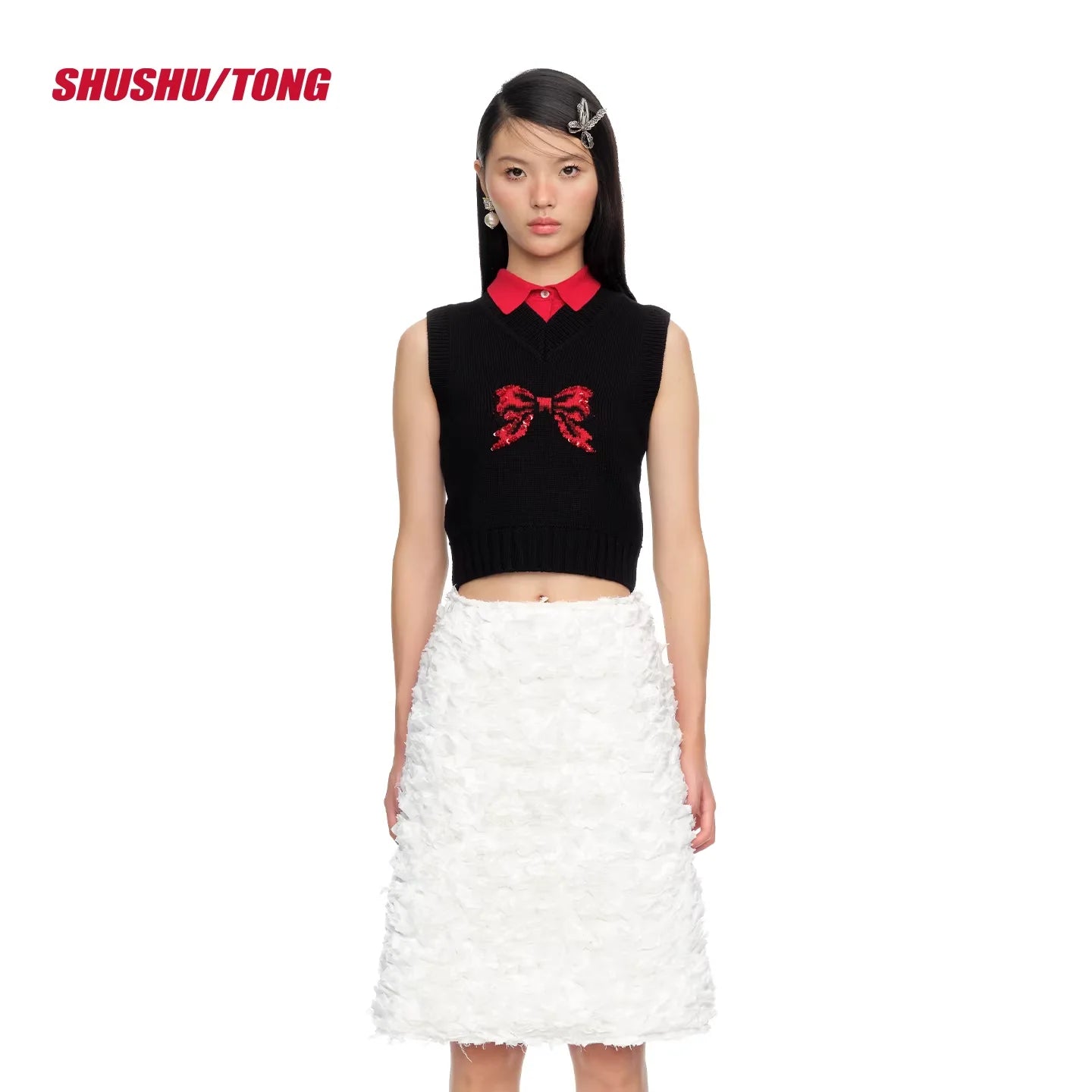 shushutong Women's Elegant Bow Knit Vest Top