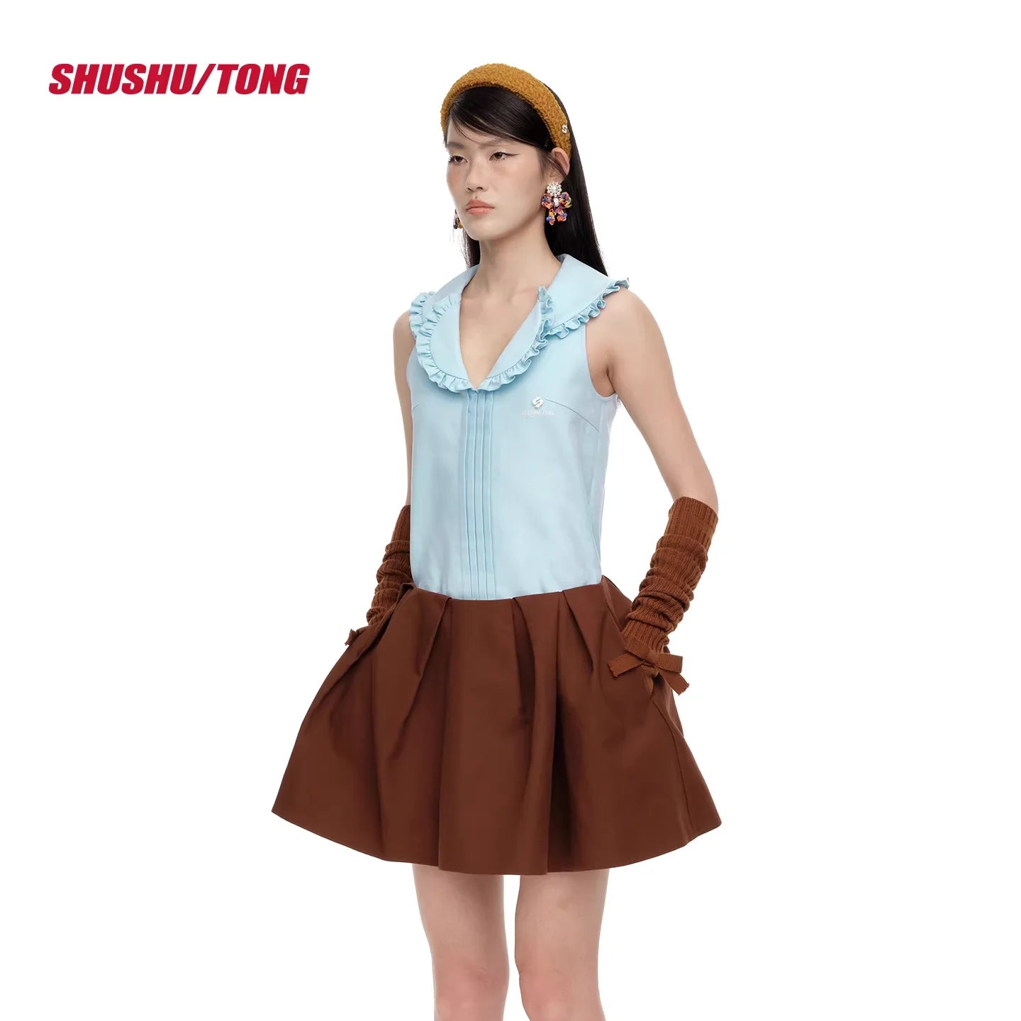 shushutong Women's Off-Shoulder Lace Collar Blouse