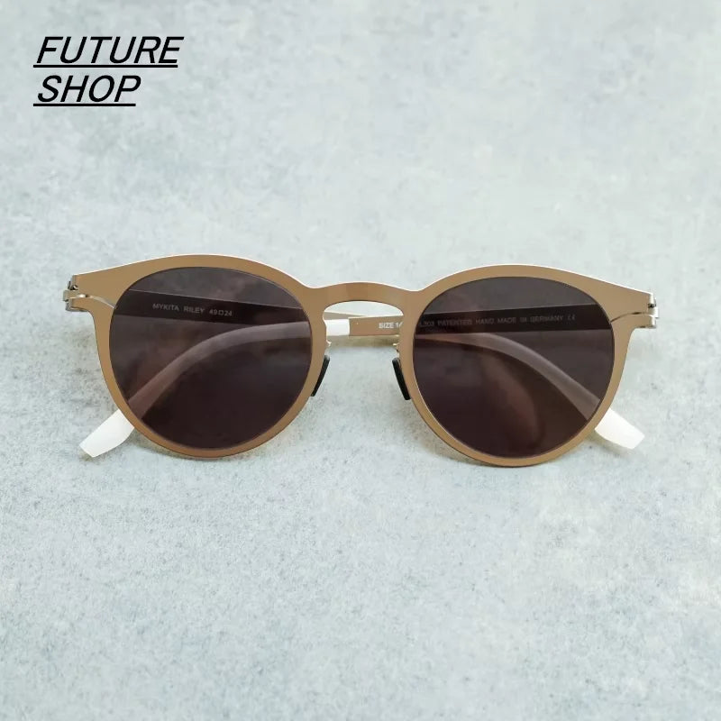 FUTURE UPDATE Screwless Ultra-Light Titanium Unisex Round Sunglasses Frame