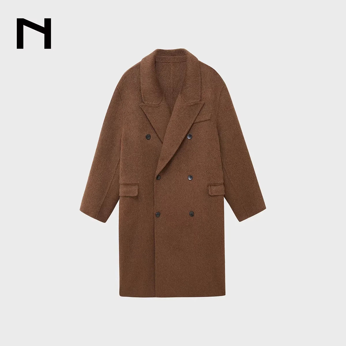 NANS Menswear Silk Camel Hair Double-Breasted Peak Lapel Overcoat