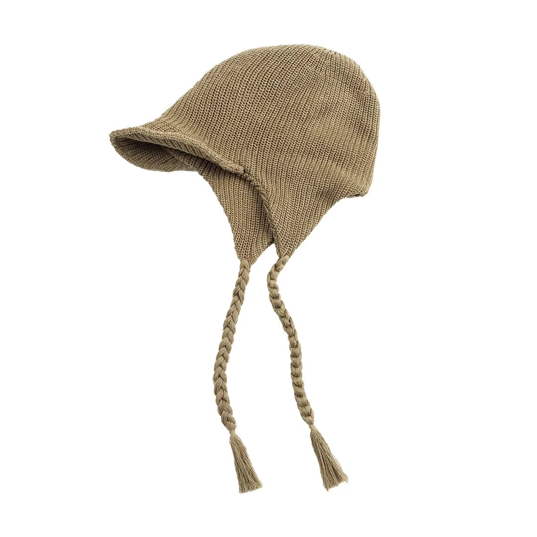 Simple Project Linen Blend Knitted Earflap Hat with Short Brim