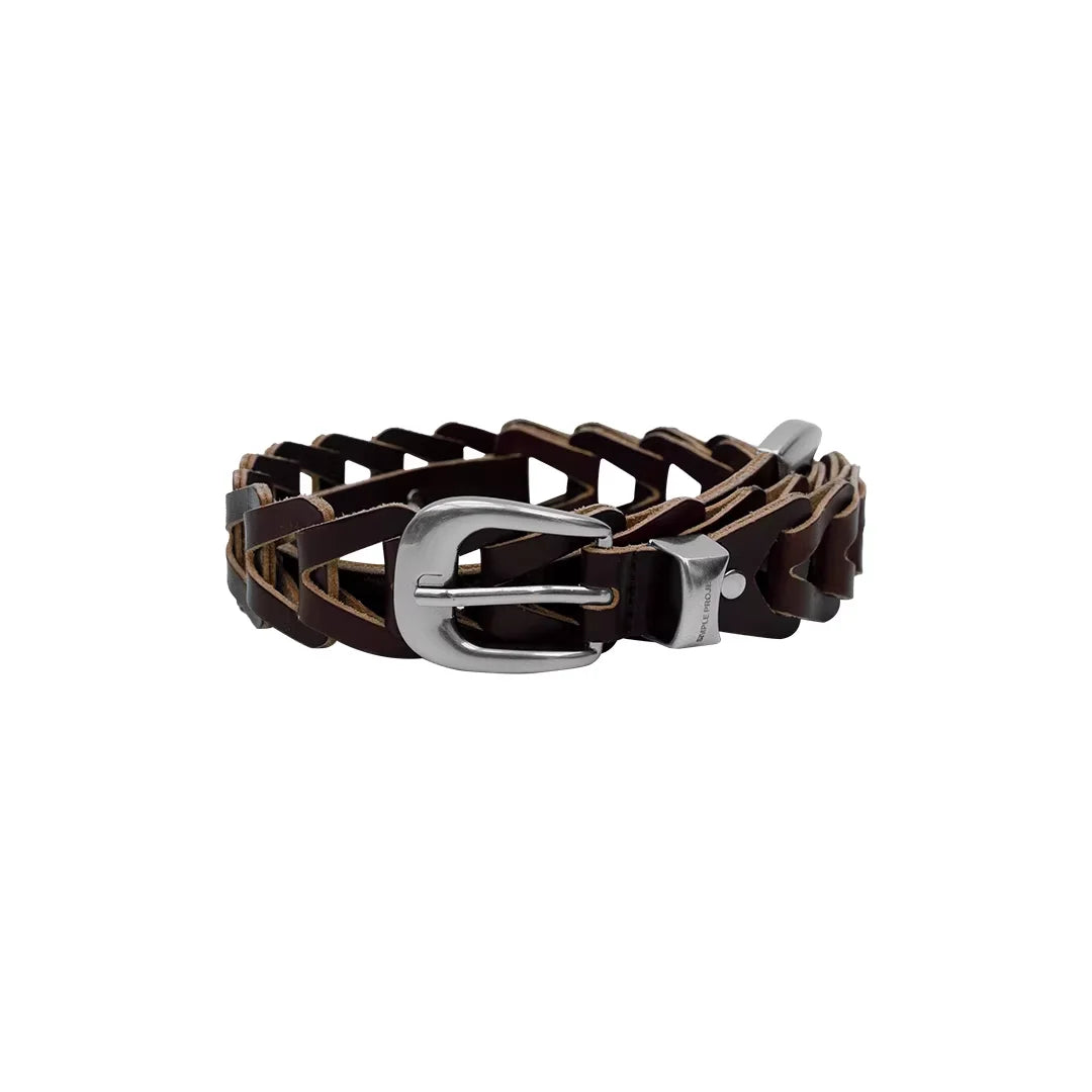 Simple Project Men's Braided Leather Belt with Gunmetal Buckle