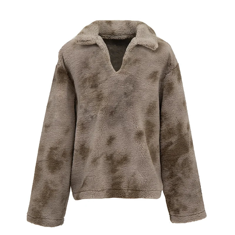 VLABMADE Vintage Tie-Dye V-Neck Fleece Pullover Sweatshirt